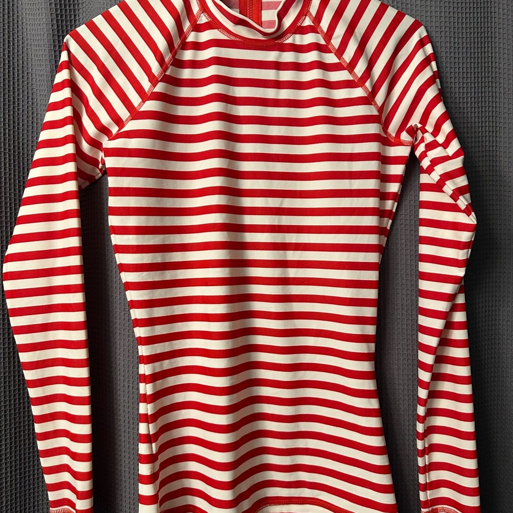 J. Crew Red and White Long Sleeve Fitted Rashguard Sunshirt - Picture 2 of 5